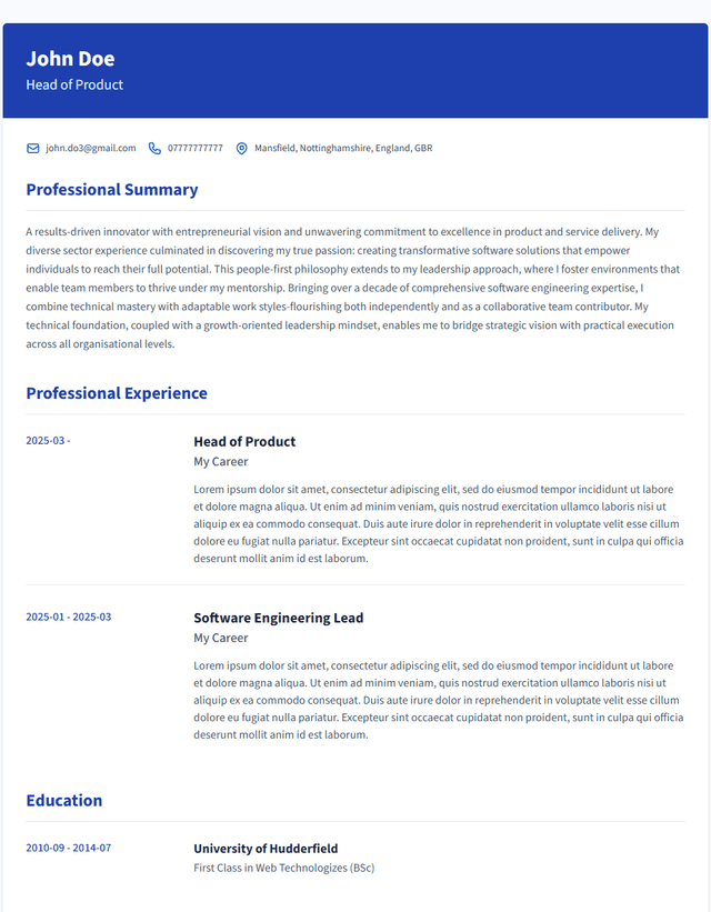 Corporate CV template preview