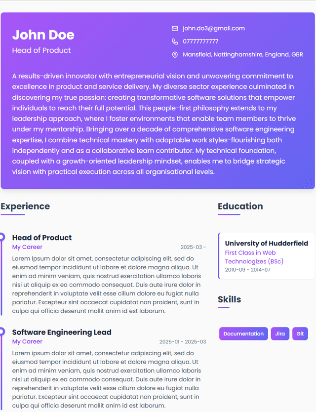 Creative CV template preview